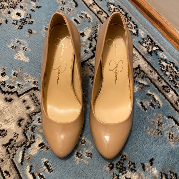 Jessica Simpson Shoes - Jessica Simpson 4.5” Patent Leather Nude Pumps Round Toe Size 8